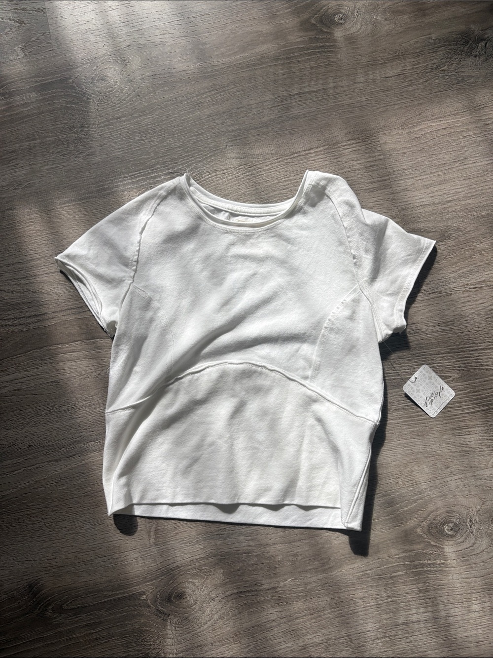 Free People White Short Sleeve Seam-Detail Top